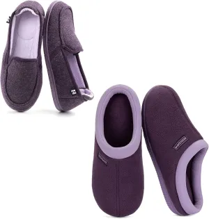 RockDove Set of 2 Pairs - Women's Size 7, Women's Two-Tone Hoodback Slippe (Eggplant) Women's Fleece Two-Tone Memory Foam Slipper (Eggplant)