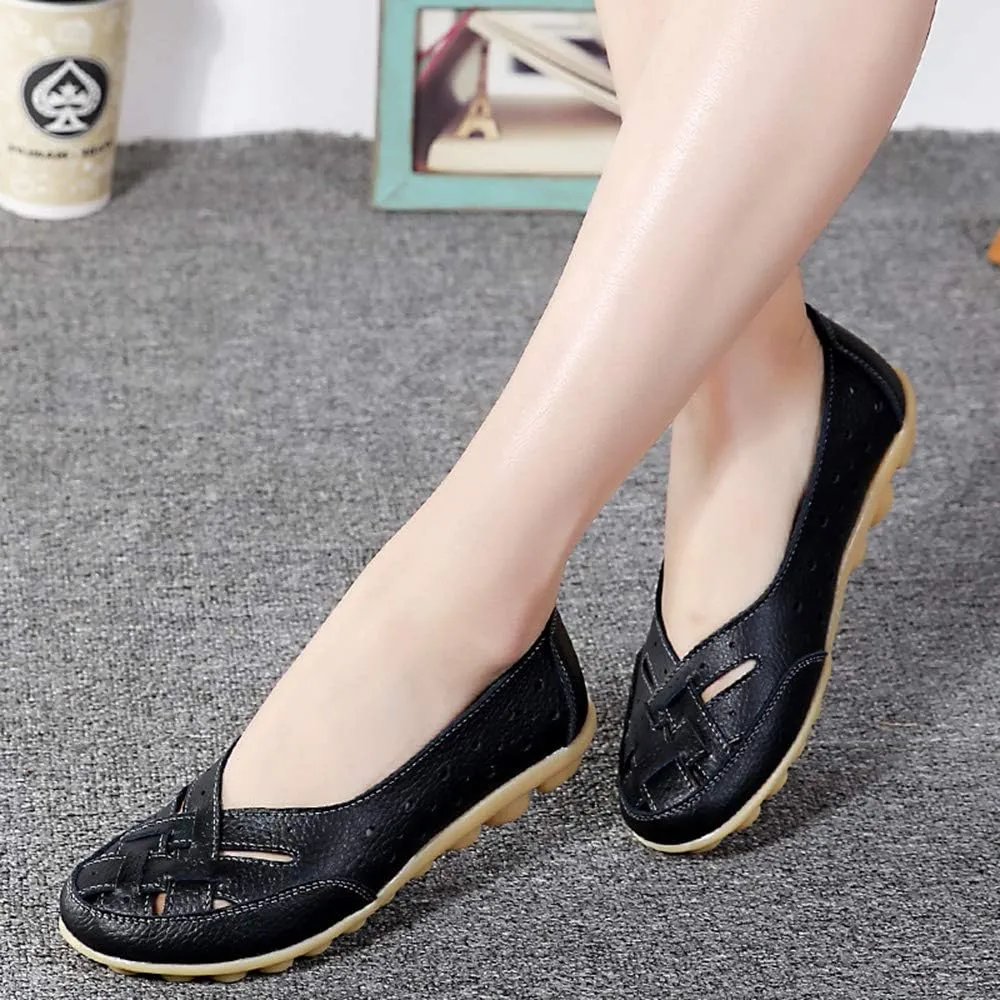 Rojeam Women's Casual Leather Moccasins Slip-on Loafers Boat Shoes Flats Driving Shoes Sandals