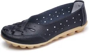 Rojeam Women's Casual Leather Moccasins Slip-on Loafers Boat Shoes Flats Driving Shoes Sandals