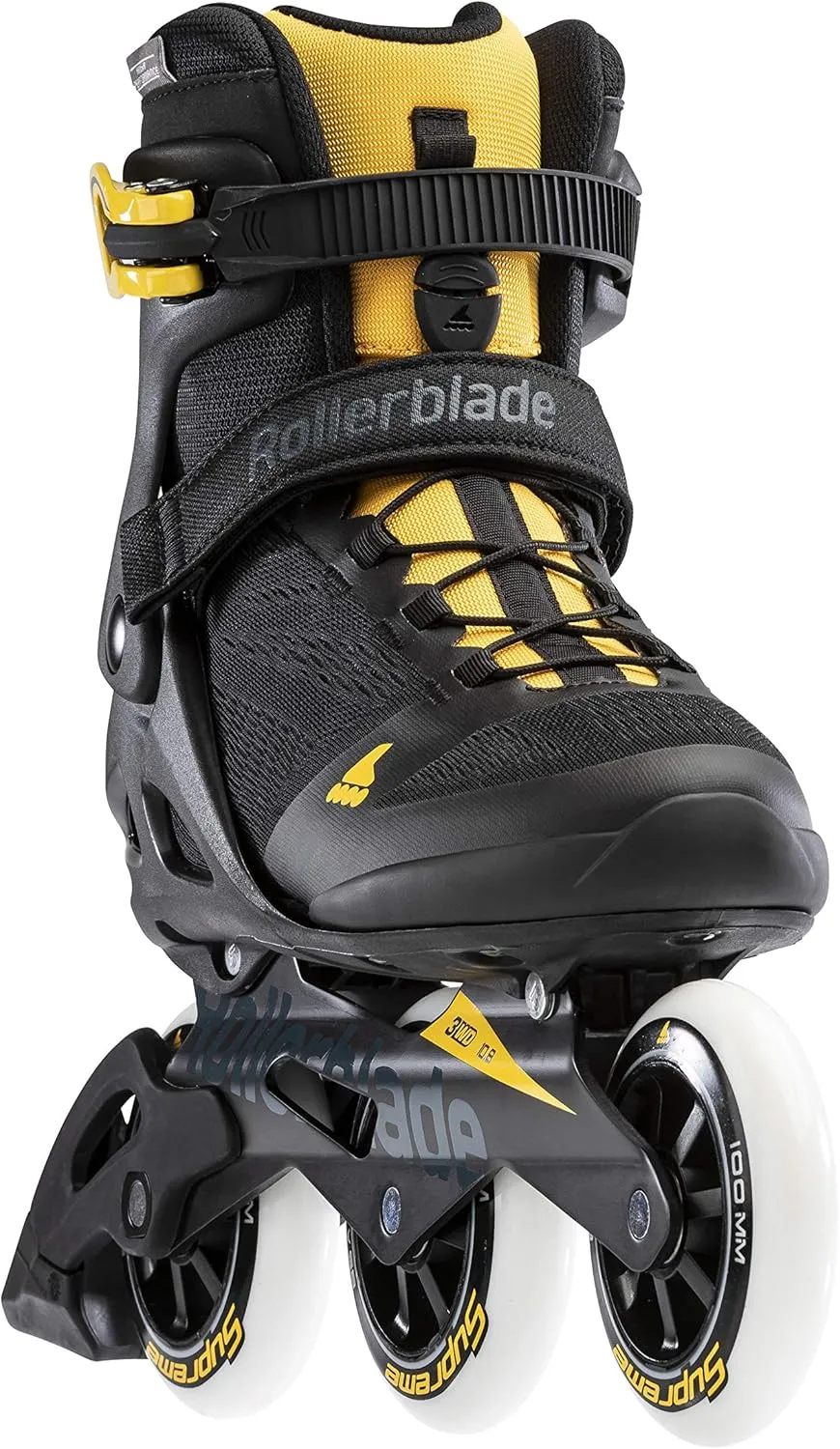 Rollerblade Macroblade 100 3WD Mens Adult Fitness Inline Skate, Black and Saffron Yellow, Performance Inline Skates