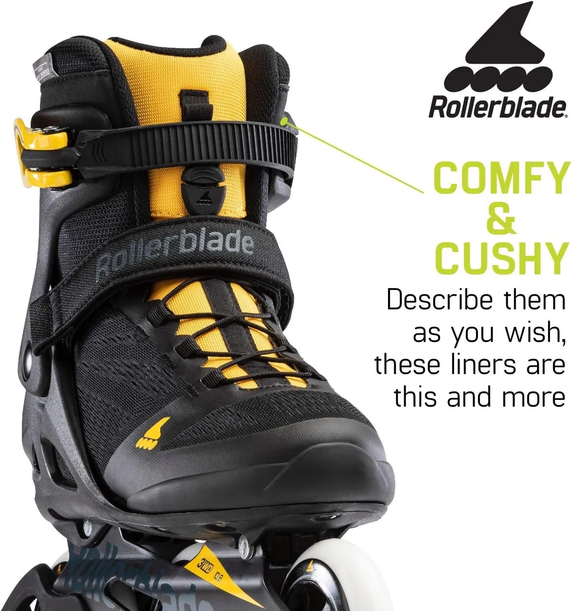 Rollerblade Macroblade 100 3WD Mens Adult Fitness Inline Skate, Black and Saffron Yellow, Performance Inline Skates