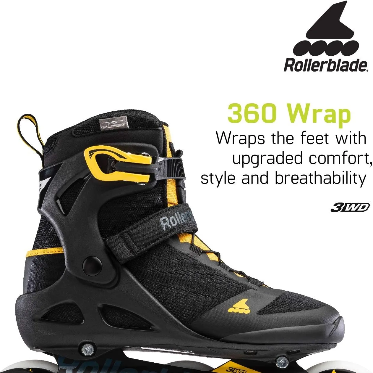 Rollerblade Macroblade 100 3WD Mens Adult Fitness Inline Skate, Black and Saffron Yellow, Performance Inline Skates