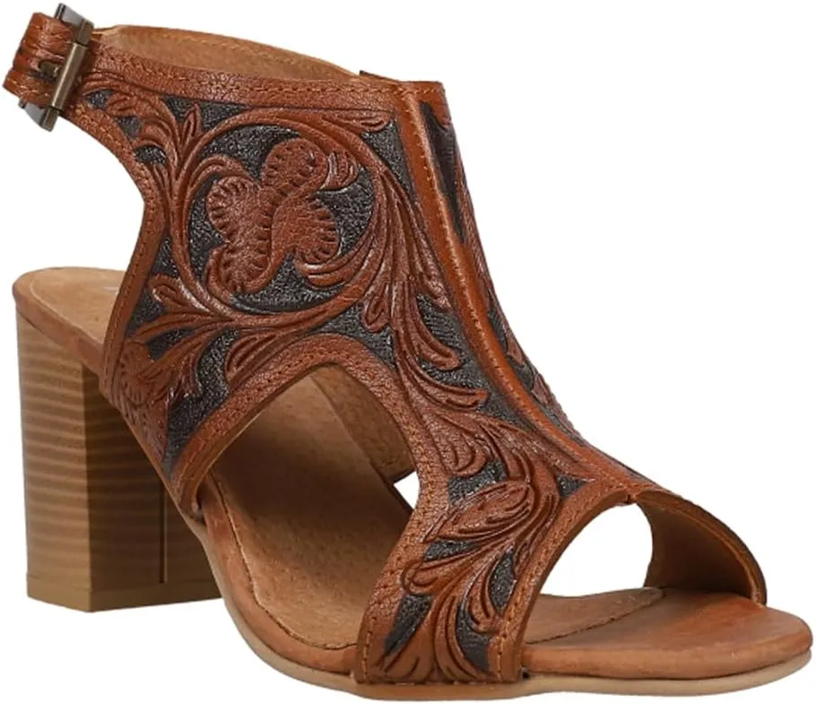 ROPER Womens Mika Ii Floral Embossed Block Dress Casual Casual Mid Heel 2-3" - Brown