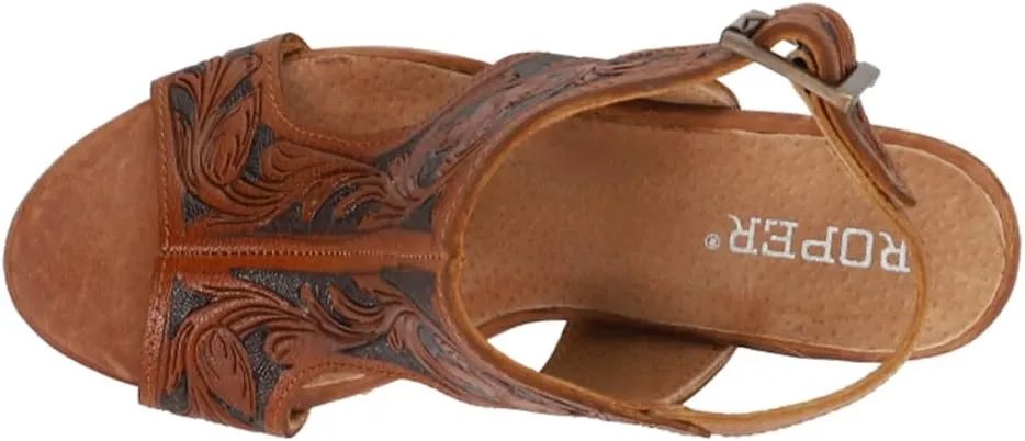 ROPER Womens Mika Ii Floral Embossed Block Dress Casual Casual Mid Heel 2-3" - Brown