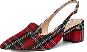 ROSERWISH Womens Work Buckle Patent Slingback Fashion Pointed Toe Casual Chunky Low Heel Pumps Dress Shoes 2 Inch