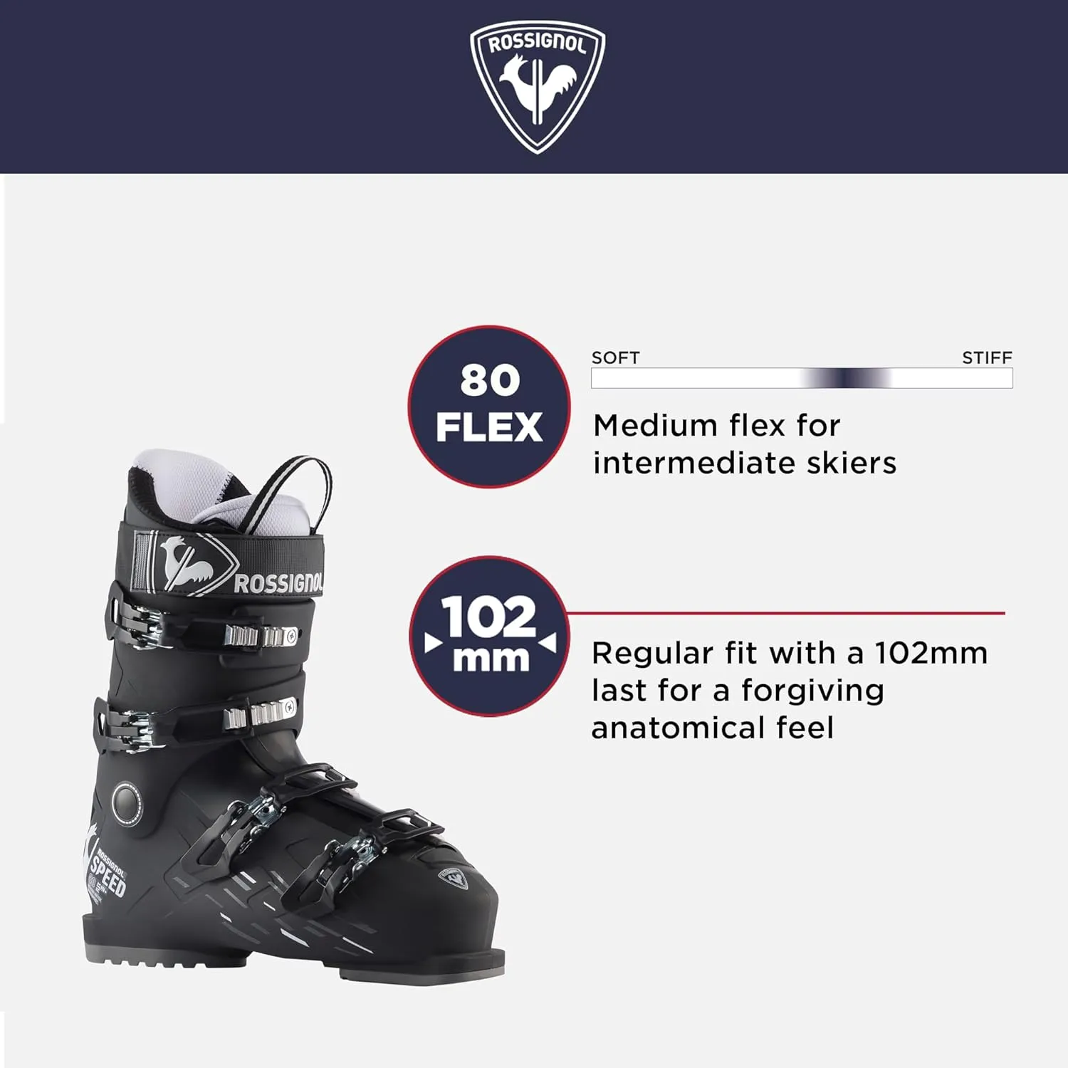 Rossignol Speed 80 HV  - Ski Boots for Men - Relaxed Fit Snow Ski Boots - Black