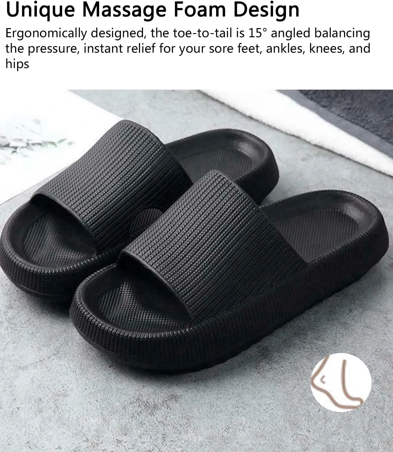 rosyclo Pillow Slippers for Women, Non-Slip Massage Foam Shower Bathroom Home Floor Thick Sole Quick Drying Cloud Cushion Womens Mens Sandals, Soft Comfortable Platform Open Toe Shoes