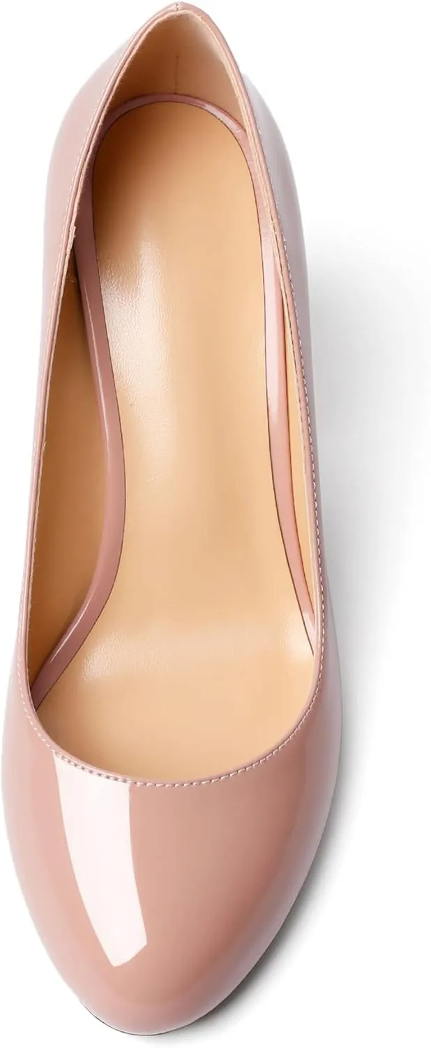 SAMMITOP Women's Chunky Block High Heeled Round Closed Toe Pumps Slip on Heels Comfortable Casual Wedding Dress Shoes