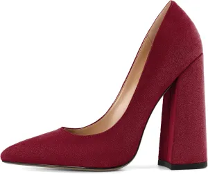 SAMMITOP Women's Chunky High Heel Pumps Pointed Toe Slip On Party Dress Shoes