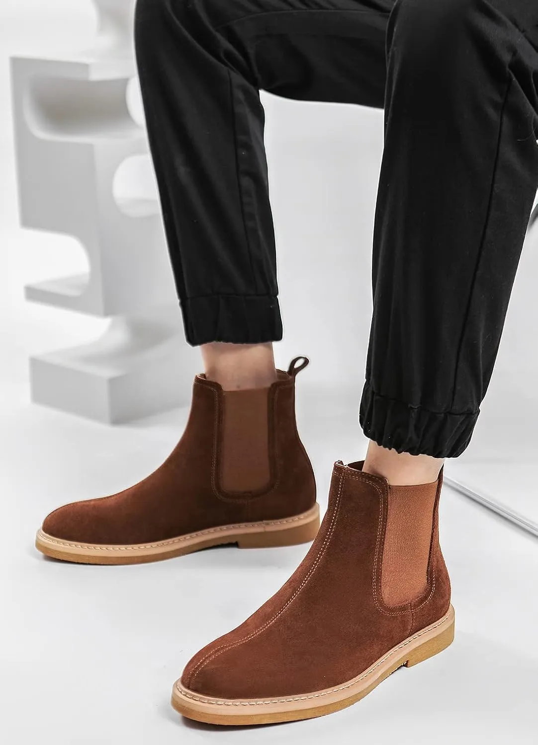 Santimon Men's Chelsea Boots Casual Chukka Ankle Boots Classic Elastic Dress Boots for Men