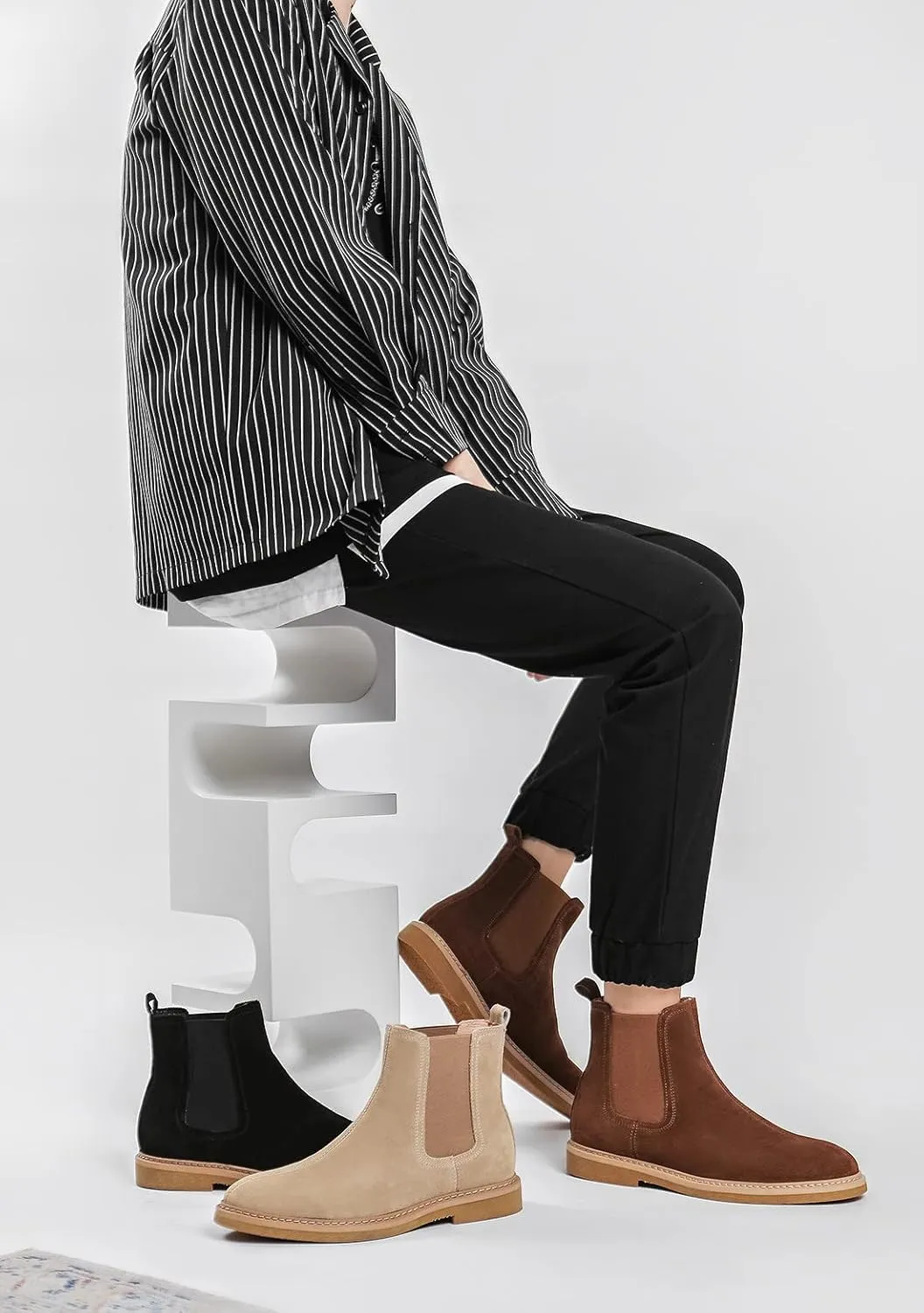 Santimon Men's Chelsea Boots Casual Chukka Ankle Boots Classic Elastic Dress Boots for Men