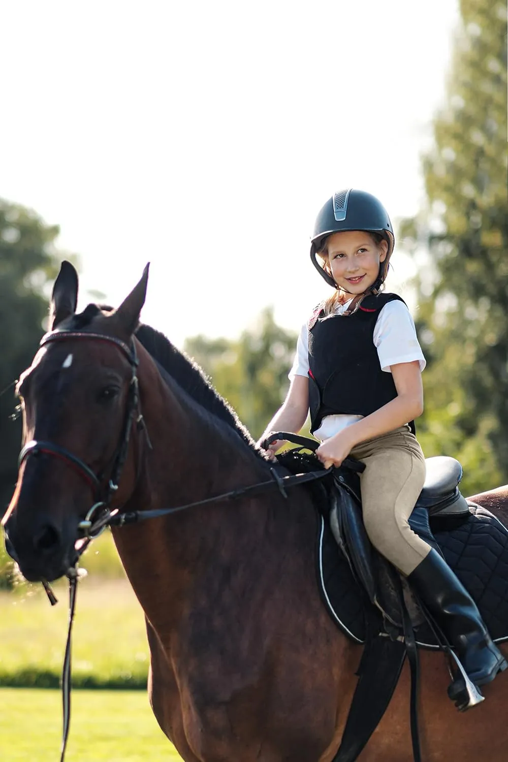SANTINY Girls Horse Riding Pants with Zipper Pockets Kids Stretchy Equestrian Breeches Knee-Patch Youth Schooling Tights