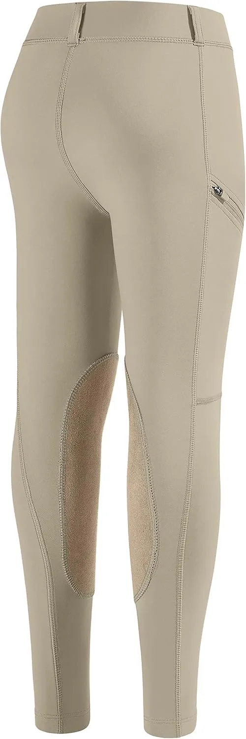 SANTINY Girls Horse Riding Pants with Zipper Pockets Kids Stretchy Equestrian Breeches Knee-Patch Youth Schooling Tights