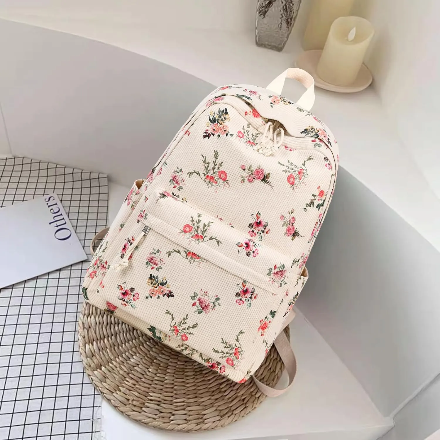School Backpack for Teen Girls Women Laptop Backpack College Bookbags Middle School Travel Work Commuter Back Pack(Corduroy flower)