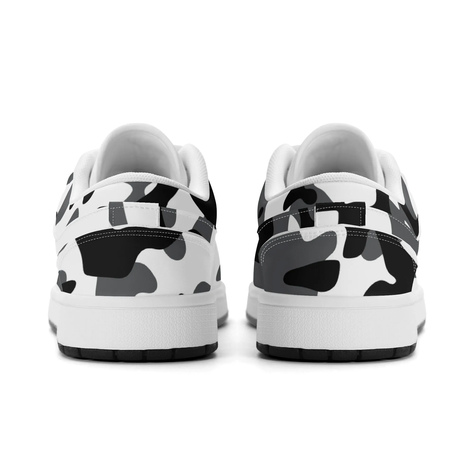 Schwarz Grau Weiß Camouflage Low Top Leder Sneaker für Damen