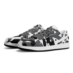 Schwarz Grau Weiß Camouflage Low Top Leder Sneaker für Damen