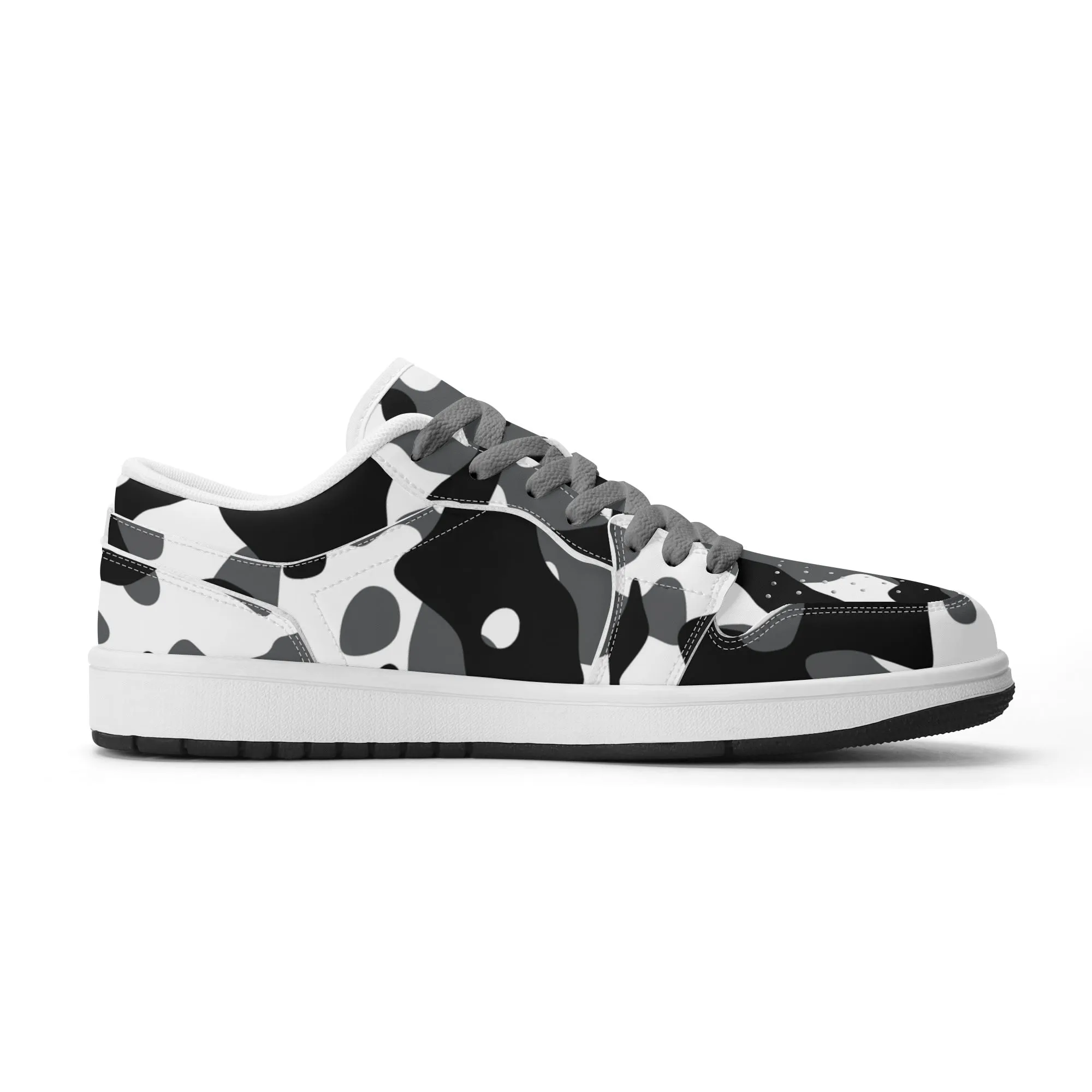 Schwarz Grau Weiß Camouflage Low Top Leder Sneaker für Damen