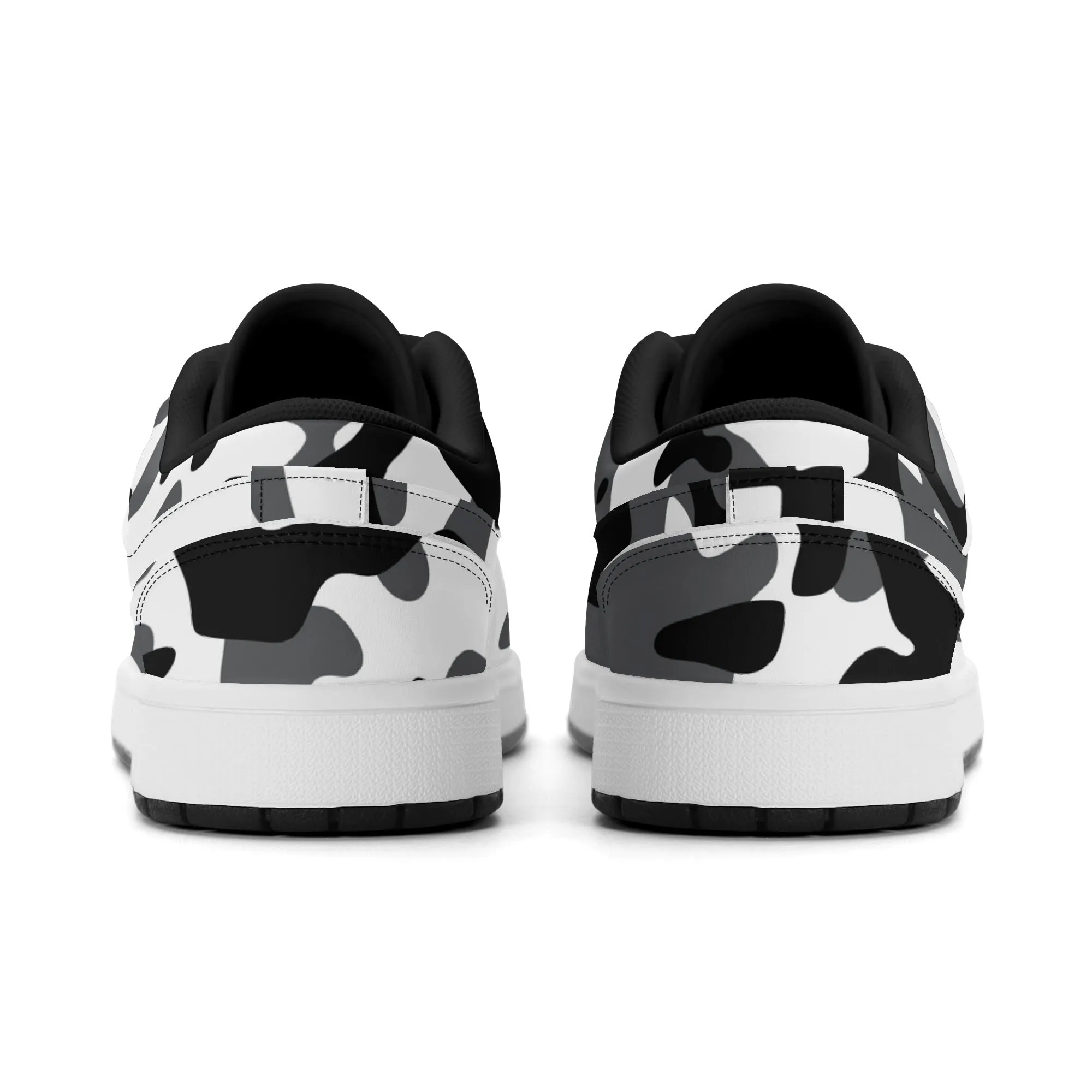 Schwarz Grau Weiß Camouflage Low Top Leder Sneaker für Damen