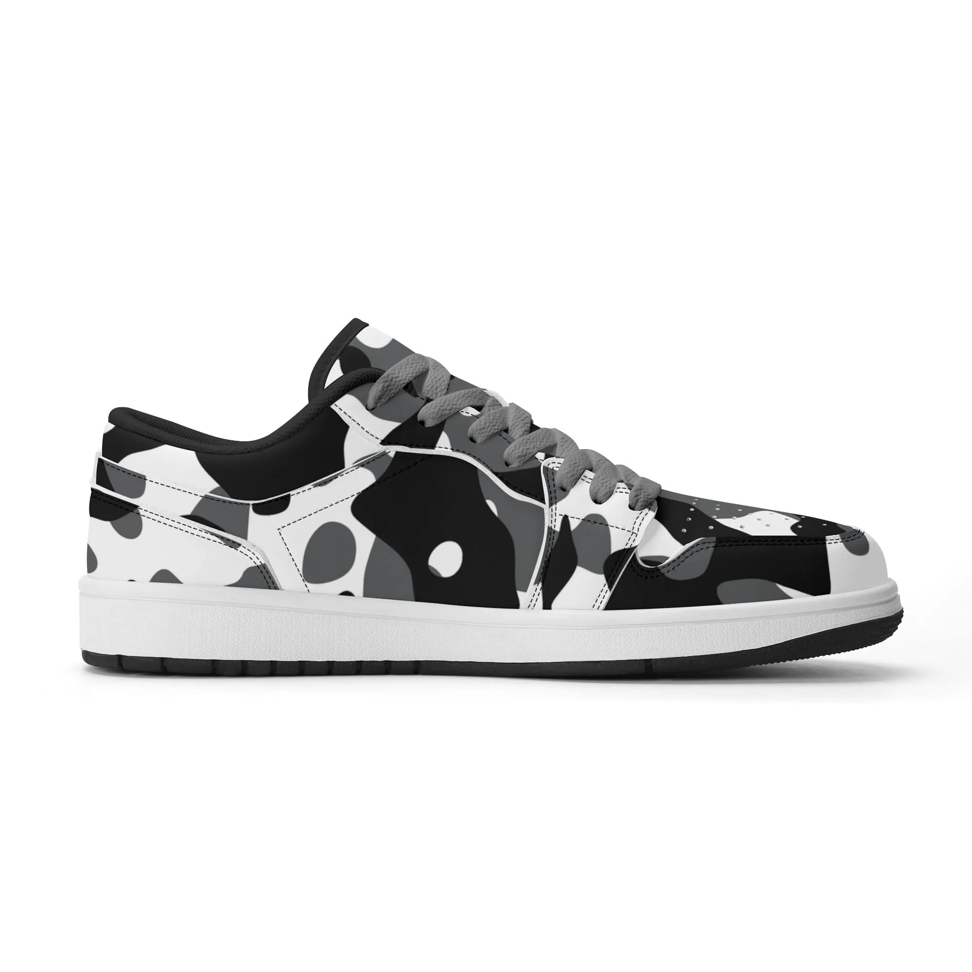 Schwarz Grau Weiß Camouflage Low Top Leder Sneaker für Damen