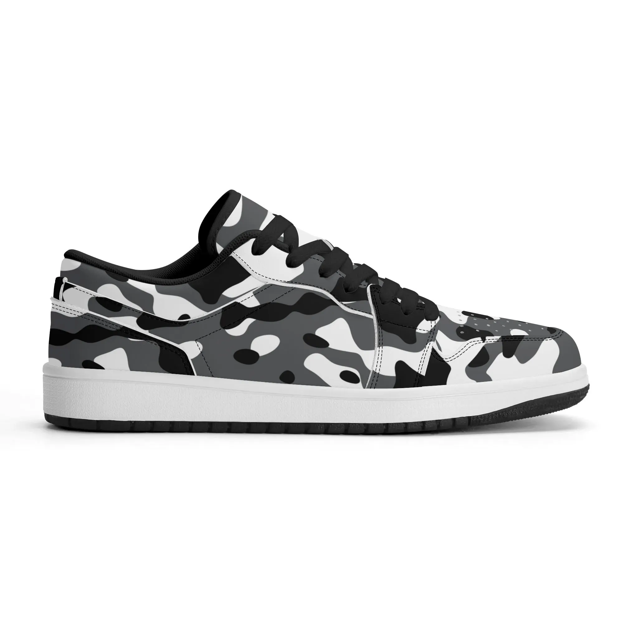 Schwarz Grau Weiß Camouflage Low Top Leder Sneaker für Herren