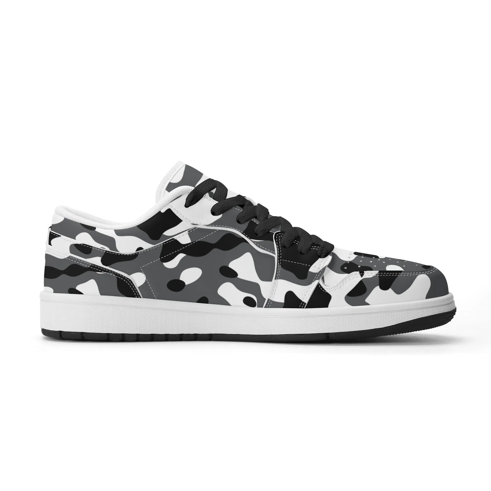 Schwarz Grau Weiß Camouflage Low Top Leder Sneaker für Herren