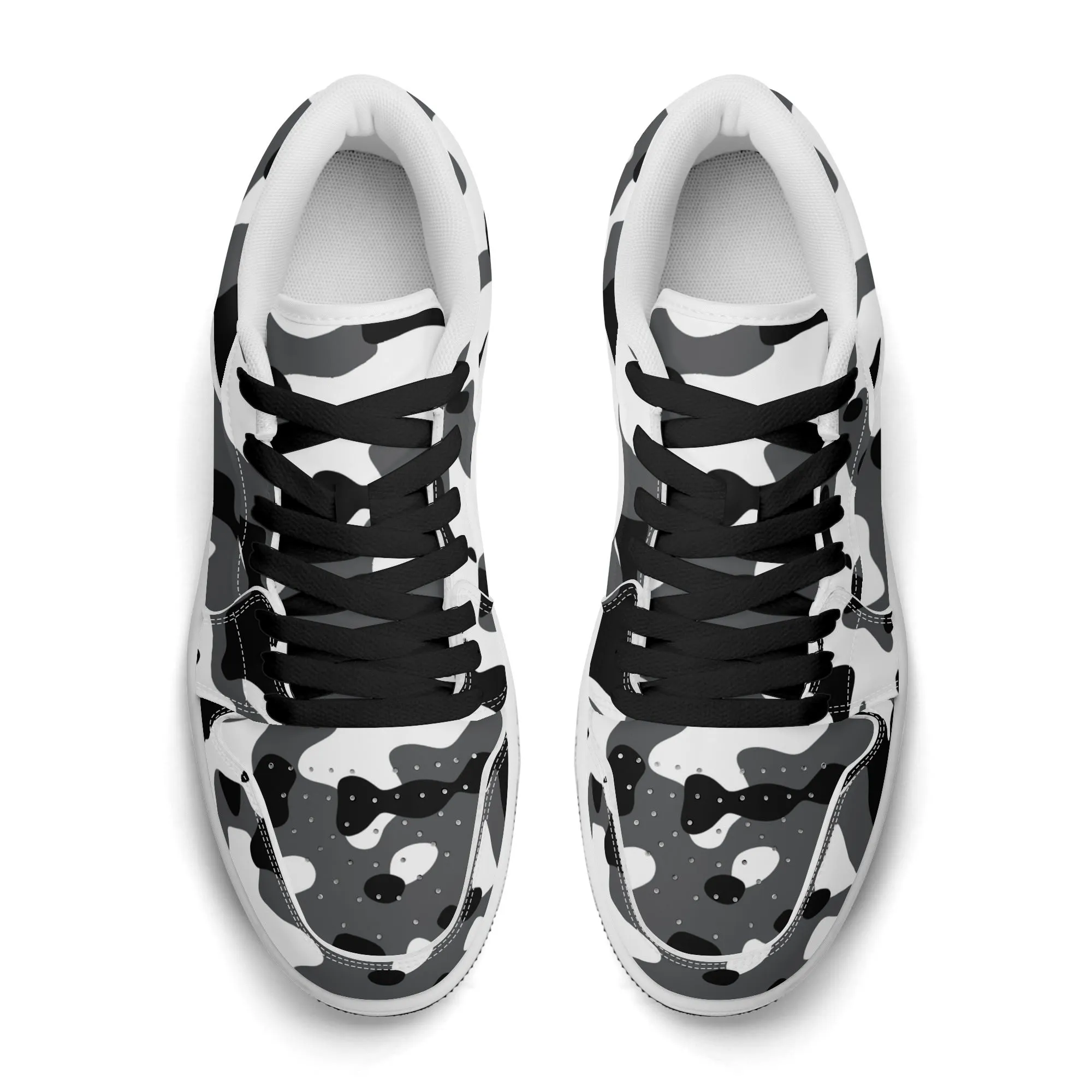 Schwarz Grau Weiß Camouflage Low Top Leder Sneaker für Herren
