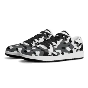Schwarz Grau Weiß Camouflage Low Top Leder Sneaker für Herren