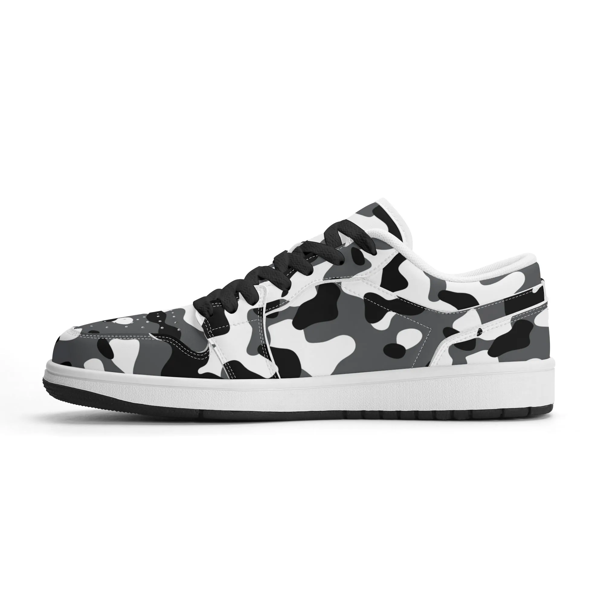 Schwarz Grau Weiß Camouflage Low Top Leder Sneaker für Herren