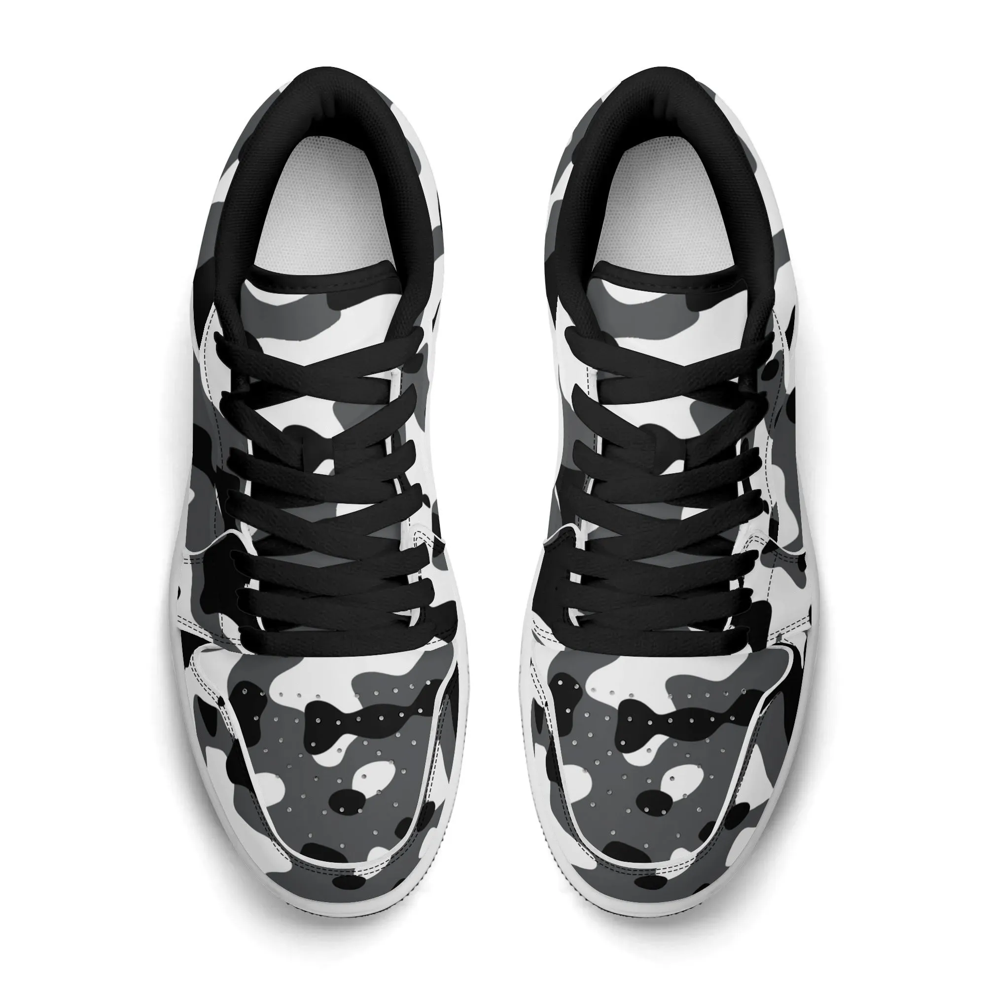 Schwarz Grau Weiß Camouflage Low Top Leder Sneaker für Herren