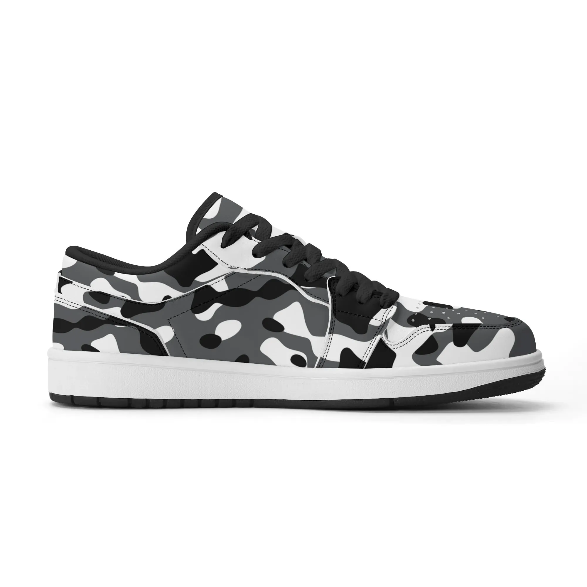 Schwarz Grau Weiß Camouflage Low Top Leder Sneaker für Herren