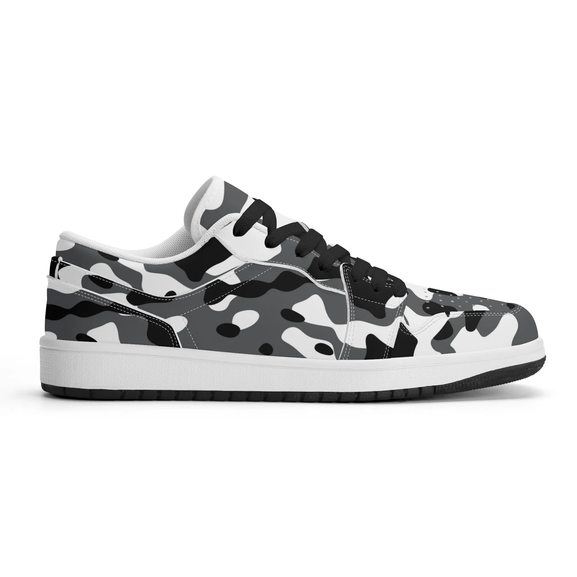 Schwarz Grau Weiß Camouflage Low Top Leder Sneaker für Herren