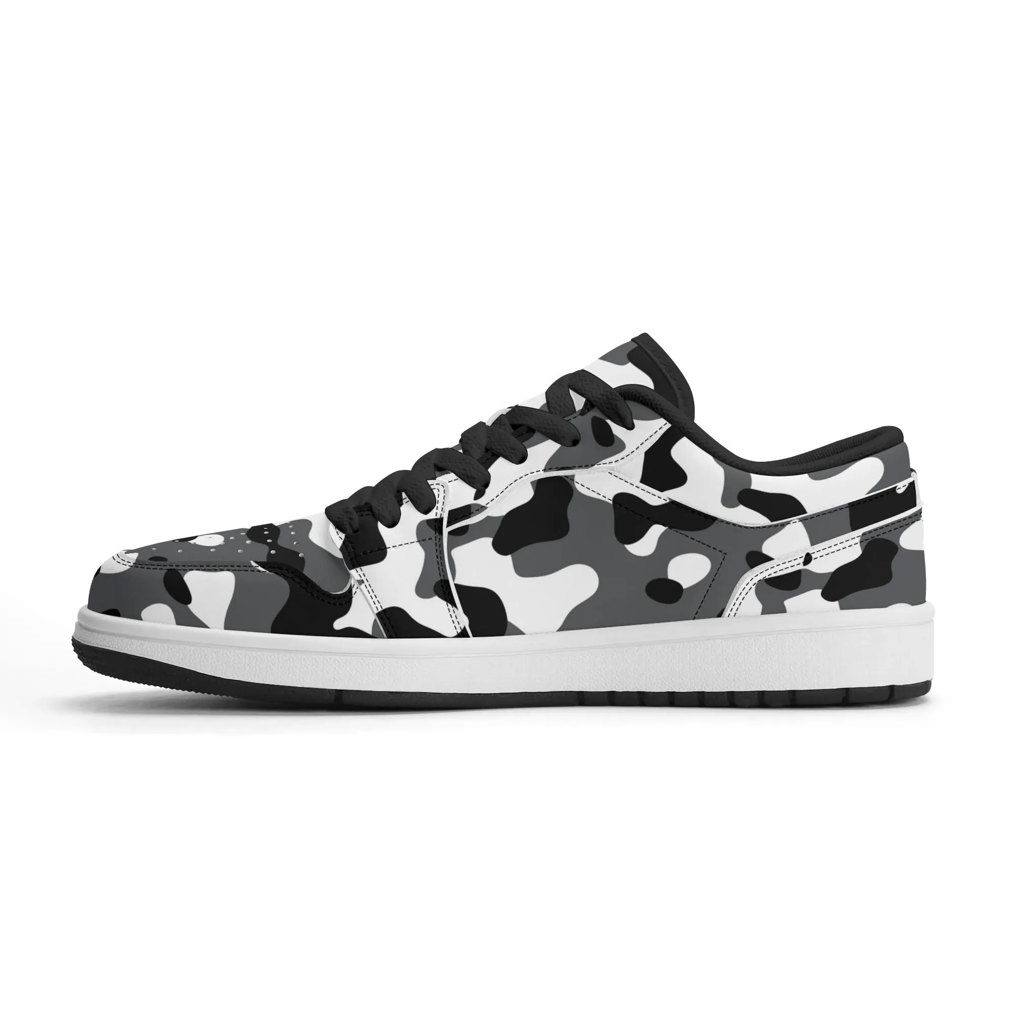 Schwarz Grau Weiß Camouflage Low Top Leder Sneaker für Herren