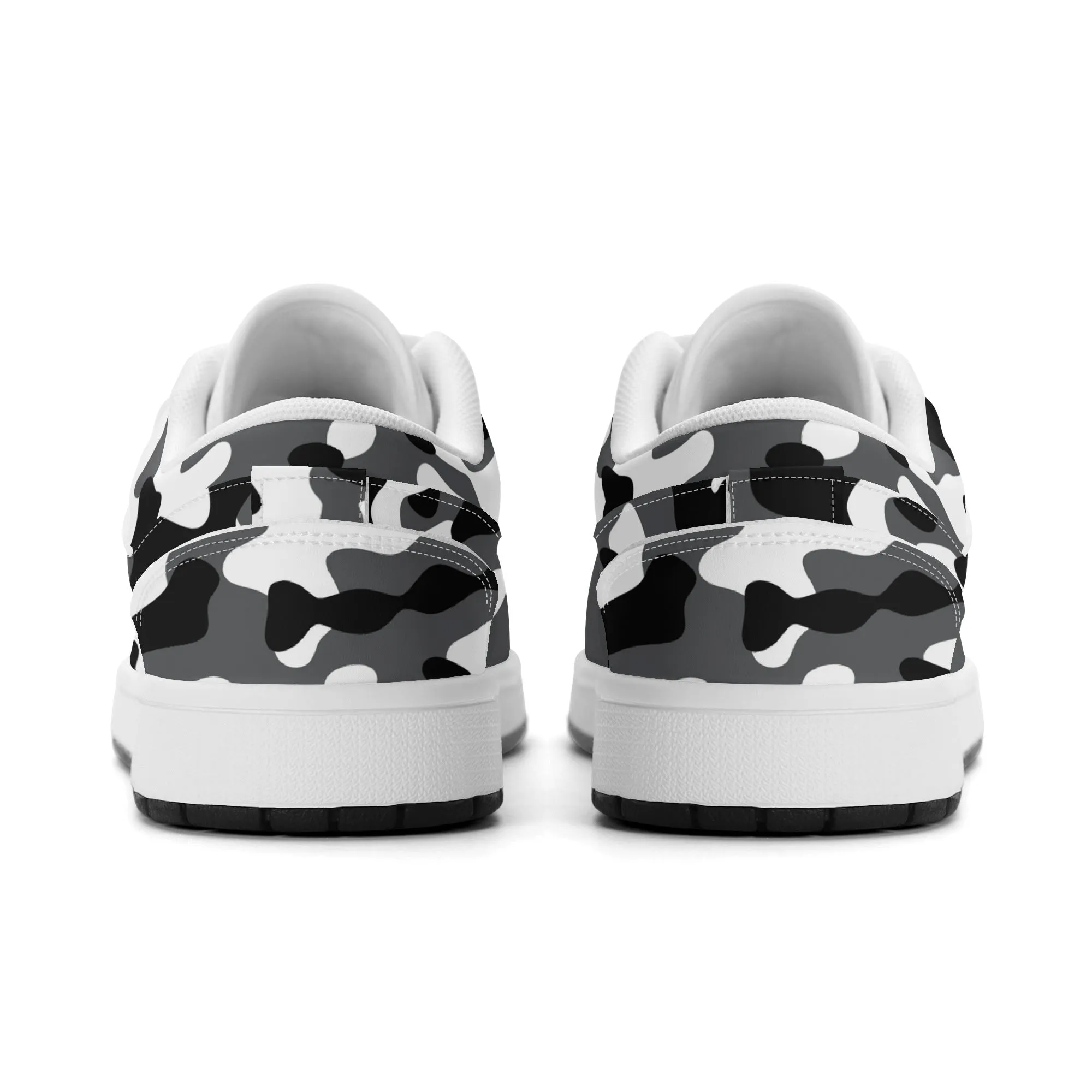 Schwarz Grau Weiß Camouflage Low Top Leder Sneaker für Herren