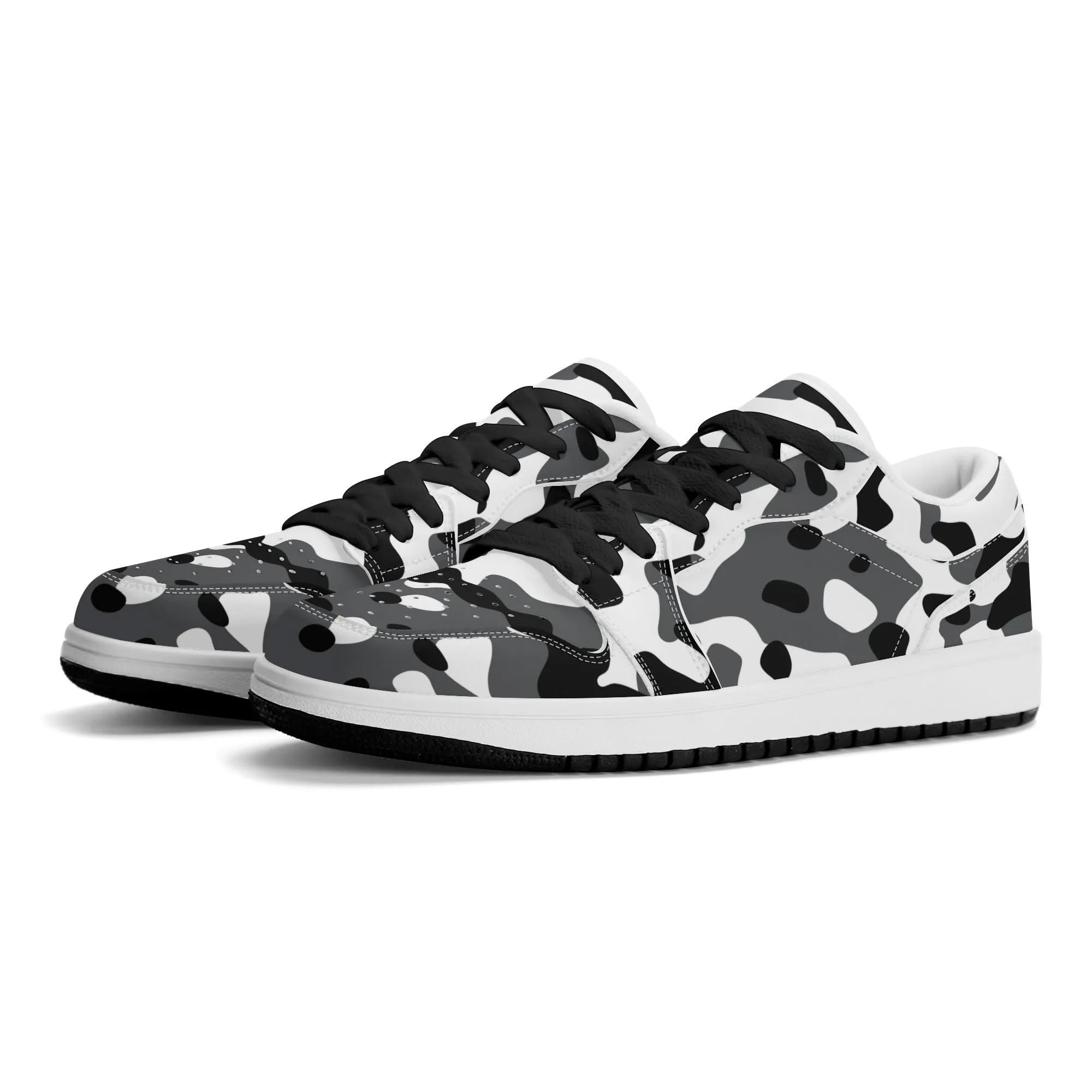 Schwarz Grau Weiß Camouflage Low Top Leder Sneaker für Herren