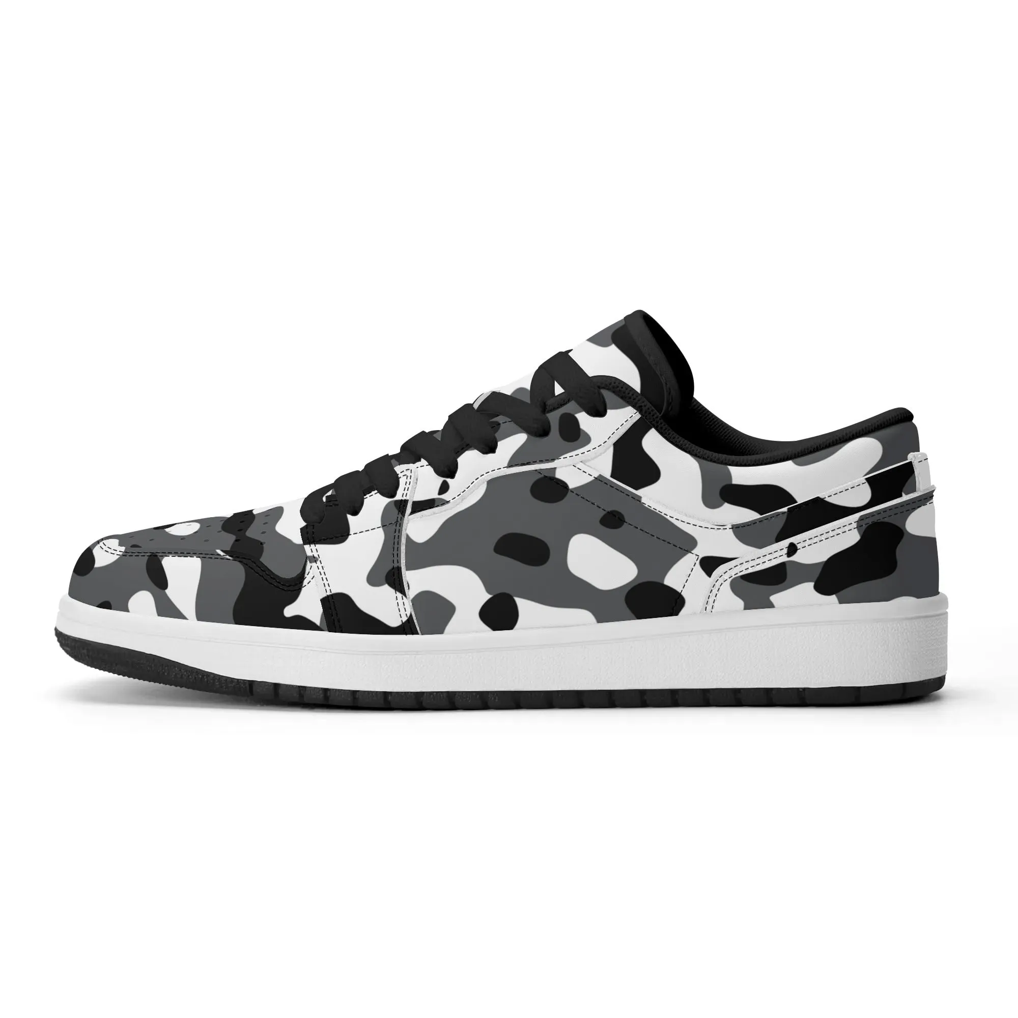 Schwarz Grau Weiß Camouflage Low Top Leder Sneaker für Herren