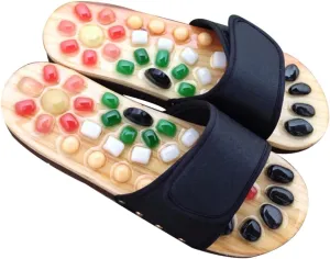 SECFOU Foot Health Massage Slippers Reflexology Sandals Women's Acupressure Shoes Natural Jade Cobblestone Massage Slippers Size 37-38