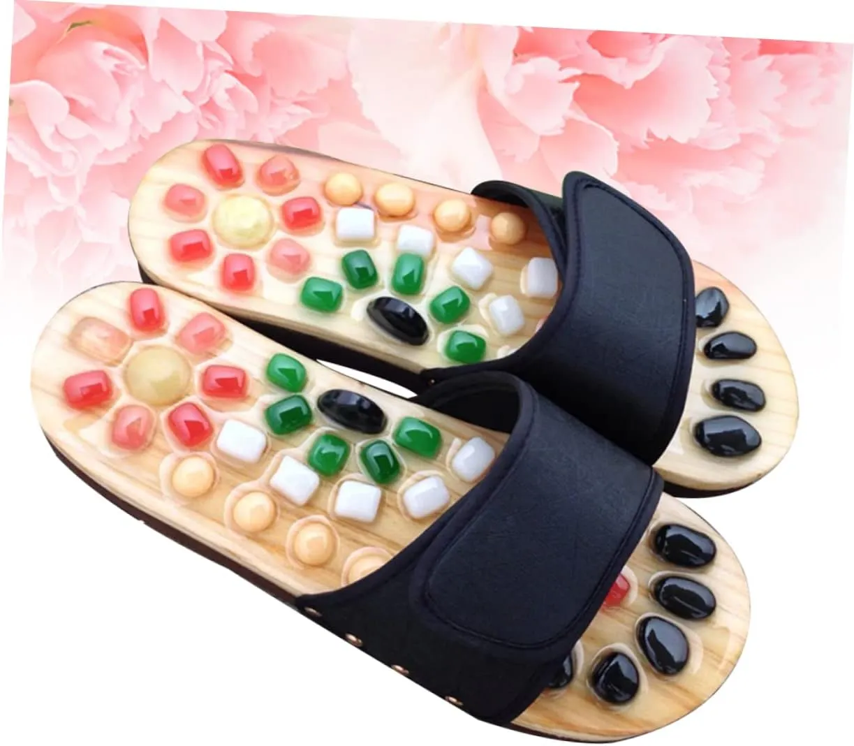 SECFOU Foot Health Massage Slippers Reflexology Sandals Women's Acupressure Shoes Natural Jade Cobblestone Massage Slippers Size 37-38