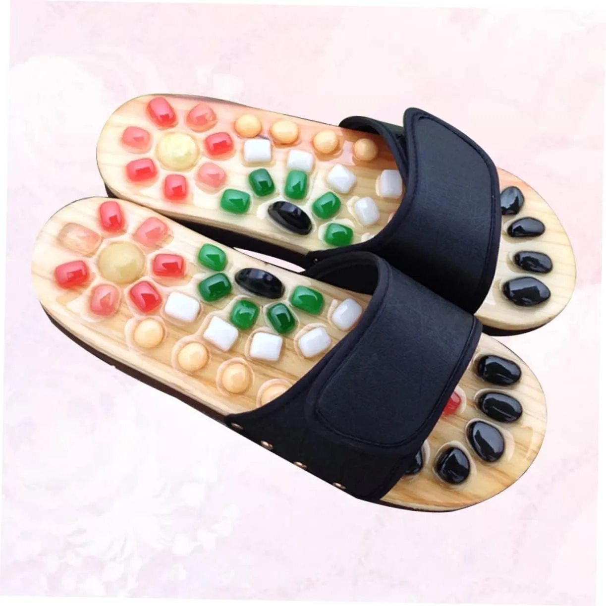 SECFOU Foot Health Massage Slippers Reflexology Sandals Women's Acupressure Shoes Natural Jade Cobblestone Massage Slippers Size 37-38