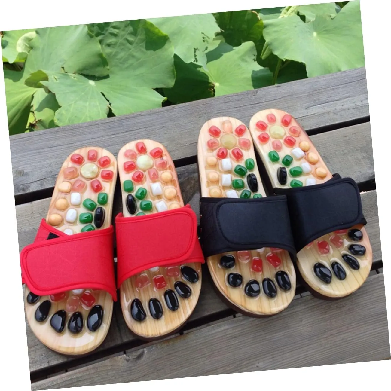 SECFOU Foot Health Massage Slippers Reflexology Sandals Women's Acupressure Shoes Natural Jade Cobblestone Massage Slippers Size 37-38