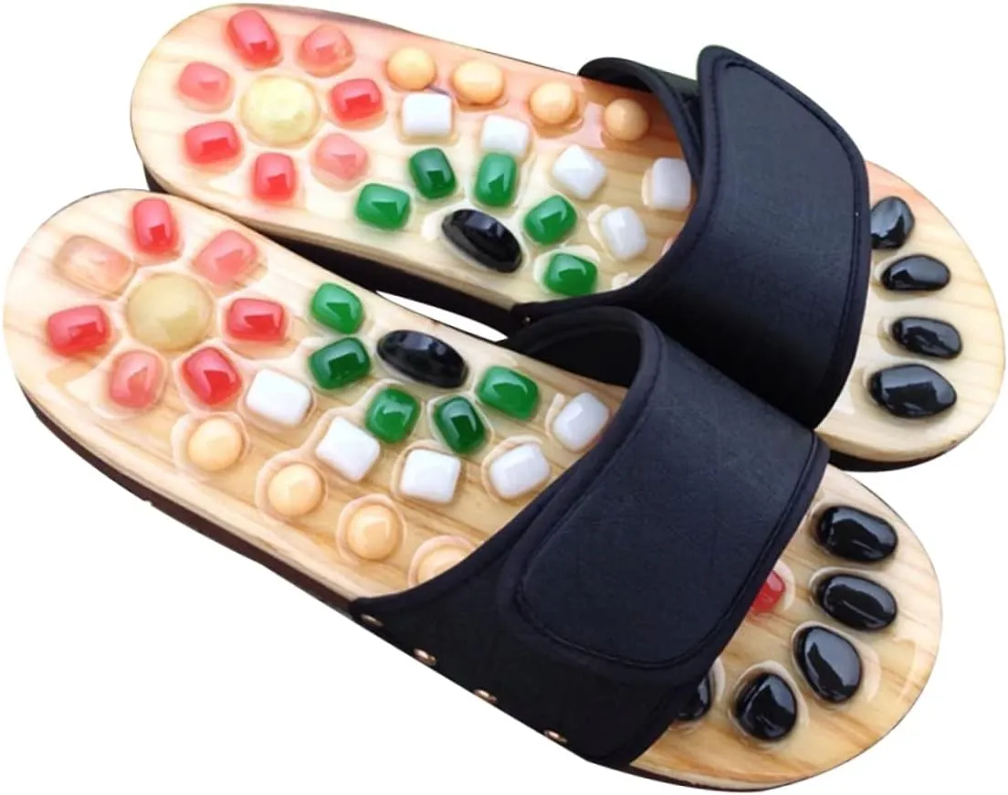 SECFOU Foot Health Massage Slippers Reflexology Sandals Women's Acupressure Shoes Natural Jade Cobblestone Massage Slippers Size 37-38