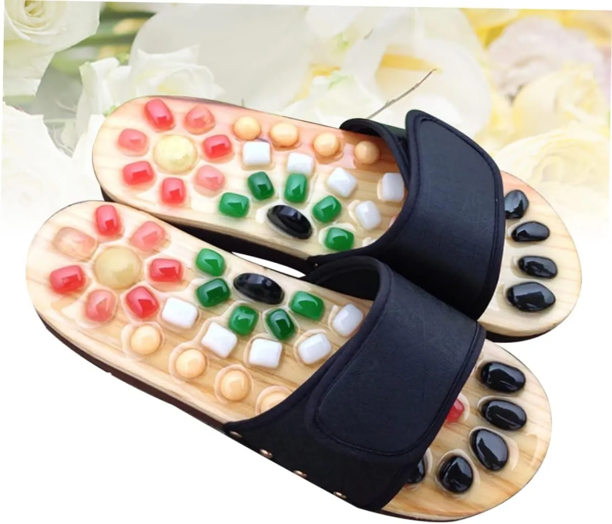 SECFOU Foot Health Massage Slippers Reflexology Sandals Women's Acupressure Shoes Natural Jade Cobblestone Massage Slippers Size 37-38