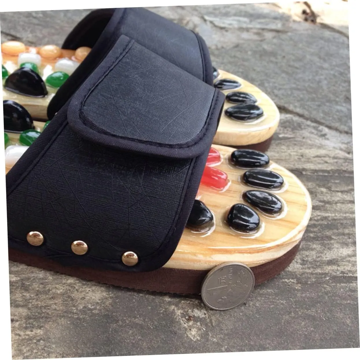 SECFOU Foot Health Massage Slippers Reflexology Sandals Women's Acupressure Shoes Natural Jade Cobblestone Massage Slippers Size 37-38