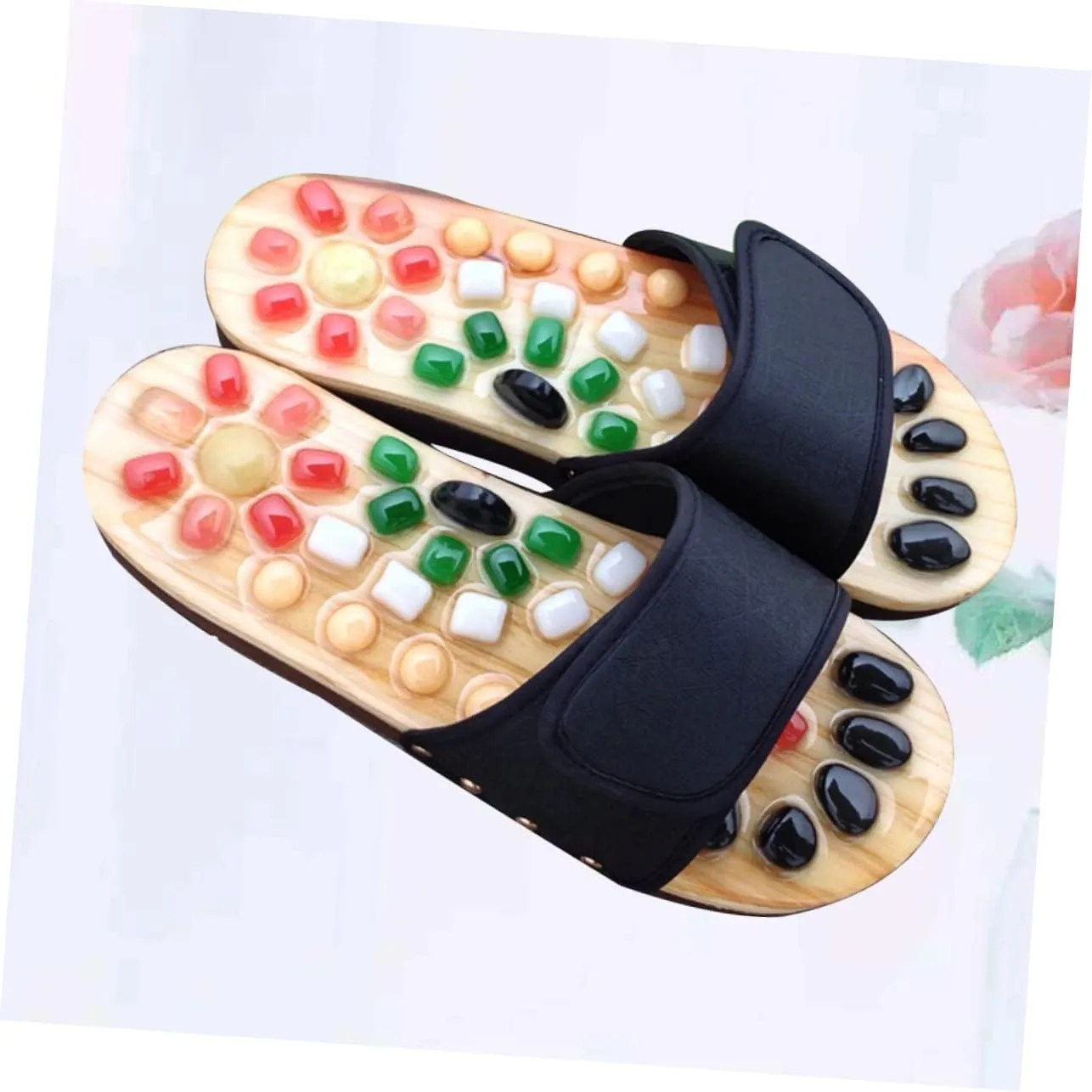 SECFOU Foot Health Massage Slippers Reflexology Sandals Women's Acupressure Shoes Natural Jade Cobblestone Massage Slippers Size 37-38
