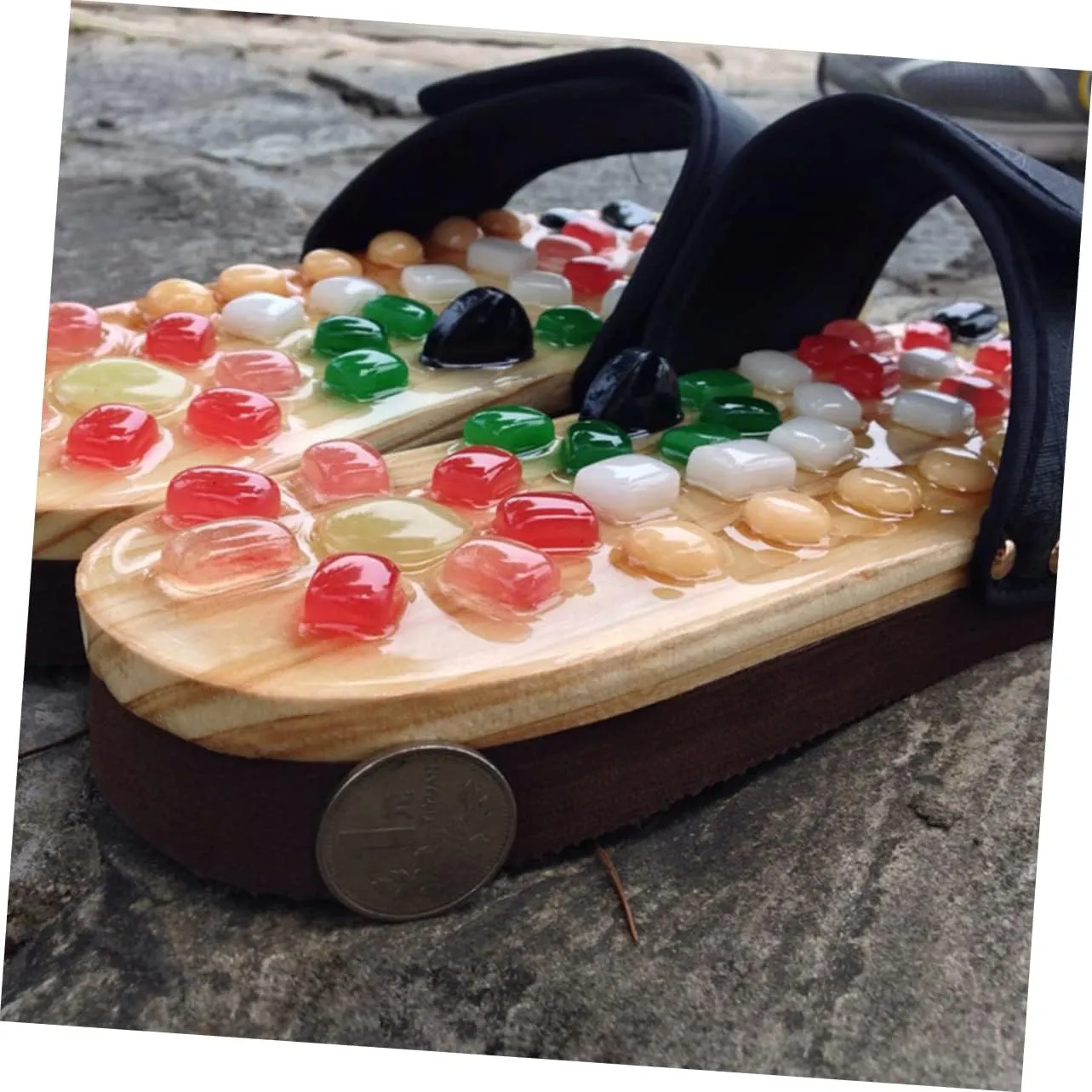 SECFOU Foot Health Massage Slippers Reflexology Sandals Women's Acupressure Shoes Natural Jade Cobblestone Massage Slippers Size 37-38