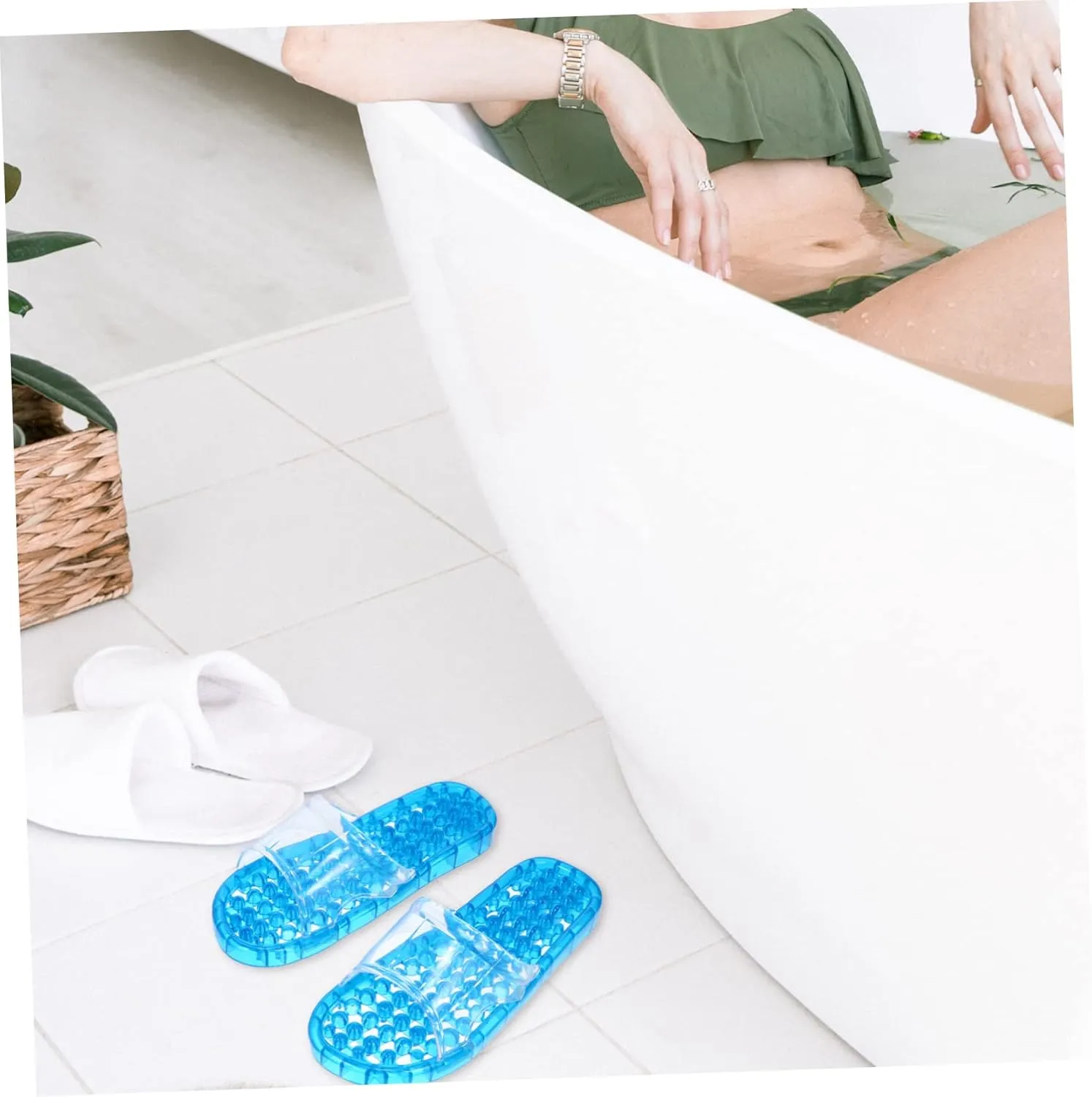 SECFOU Men's Home Slippers Shower Slippers Fresh Style Bathing Shower Slippers Breathable Material