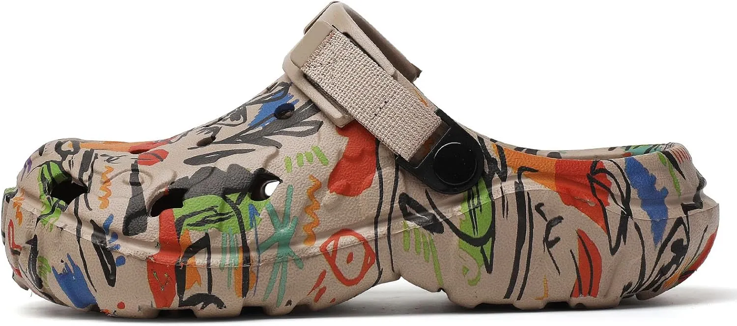 SECHRITE Womens Mens Clogs Garden Shoes Graffiti Slip On Mules Sports Sandals Unisex Adult Athletic Summer Outdoor Beach Slippers Water Shower Shoes