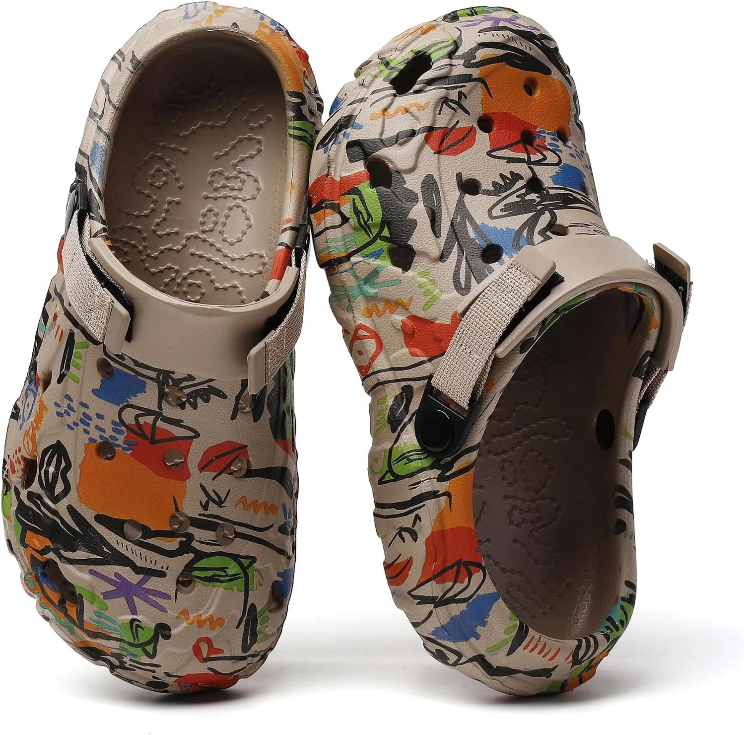 SECHRITE Womens Mens Clogs Garden Shoes Graffiti Slip On Mules Sports Sandals Unisex Adult Athletic Summer Outdoor Beach Slippers Water Shower Shoes