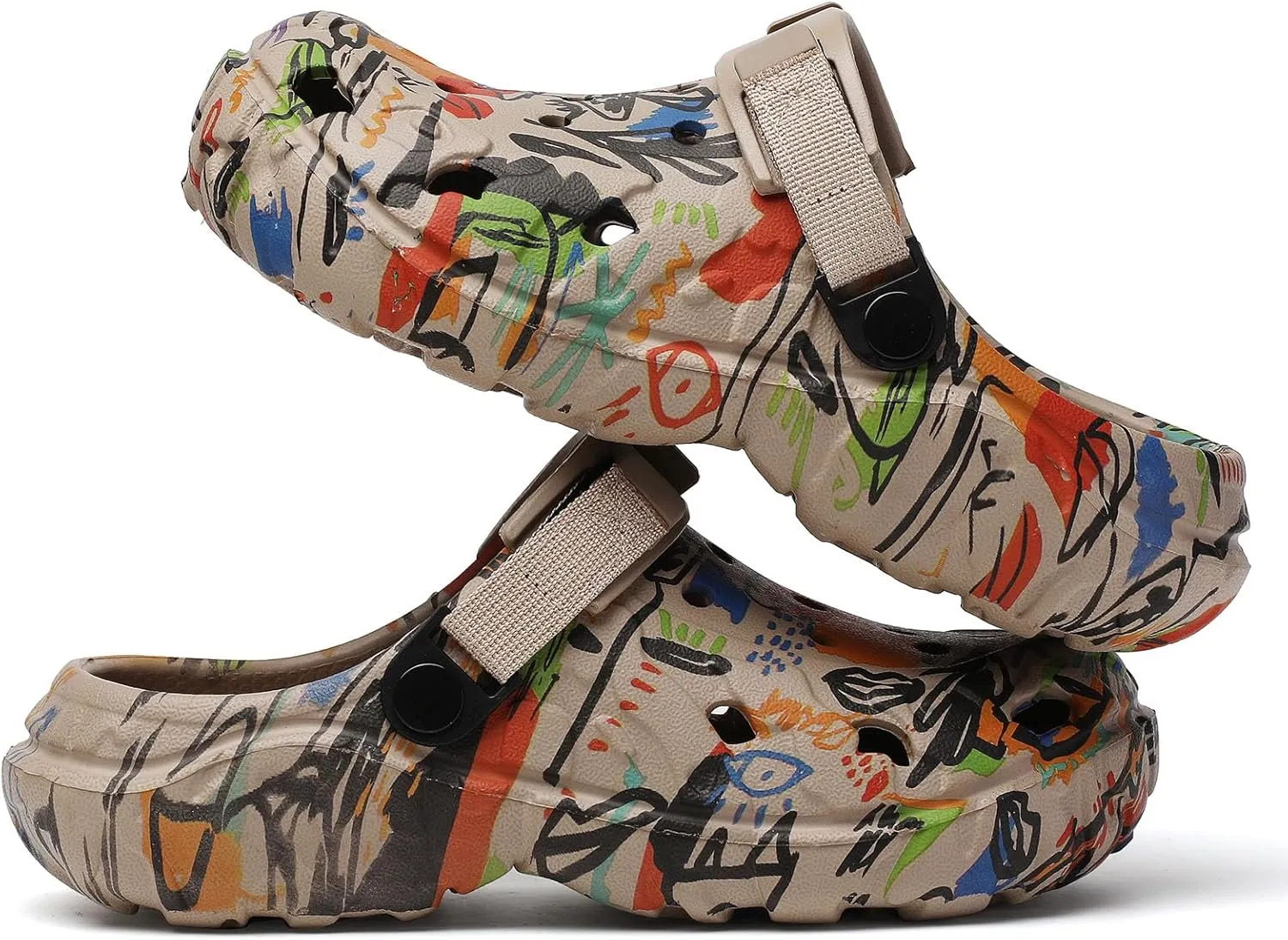 SECHRITE Womens Mens Clogs Garden Shoes Graffiti Slip On Mules Sports Sandals Unisex Adult Athletic Summer Outdoor Beach Slippers Water Shower Shoes