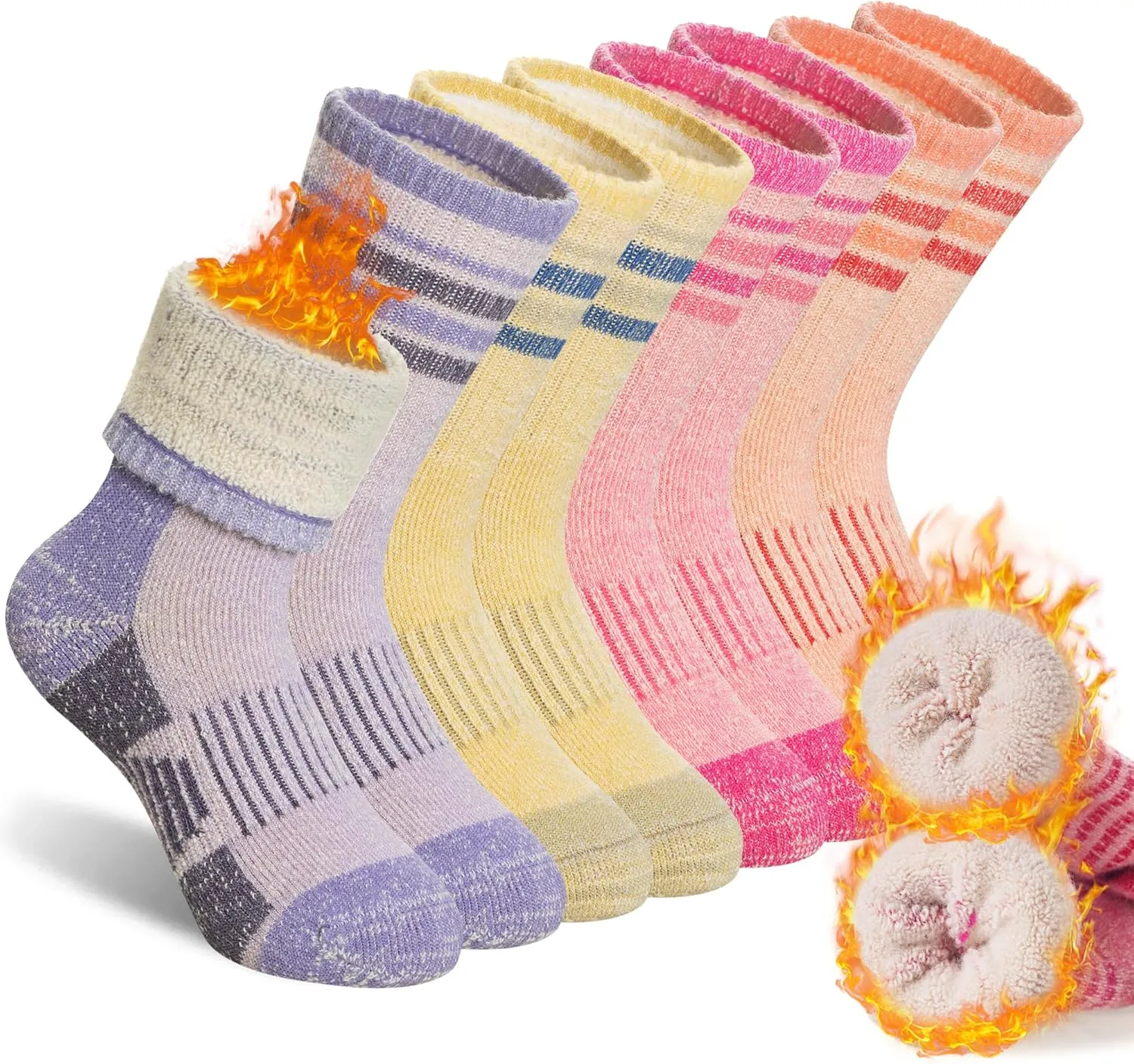 SeeyAN Kids Merino Wool Hiking Socks Boys Girls Thermal Winter Warm Boot Toddlers Thick Cushion Socks 4 Pairs