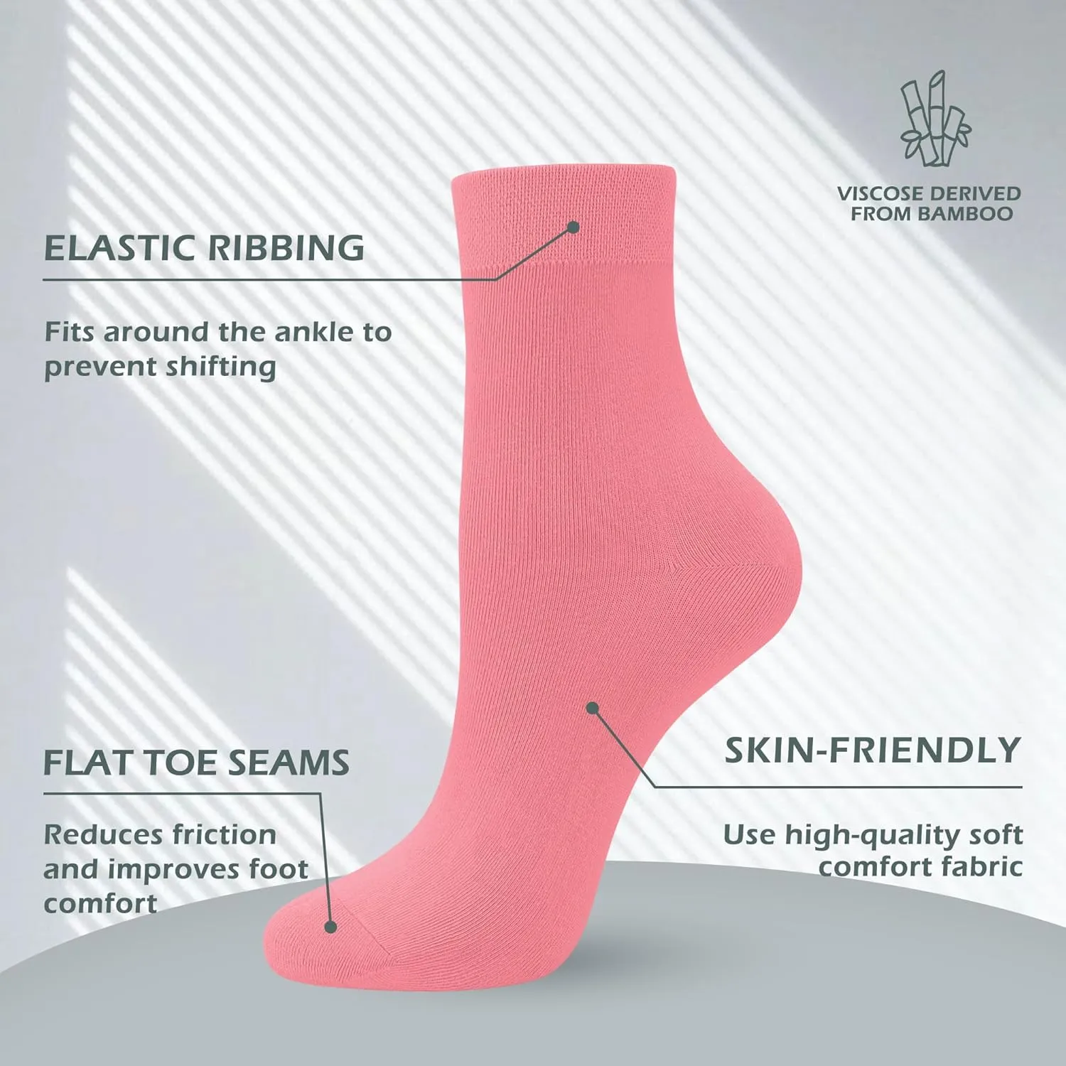 SERISIMPLE Women Thin Viscose Bamboo Socks Crew Lightweight Above Ankle Casual Dress Sock For Ladies Bootie Trouser 5 Pairs